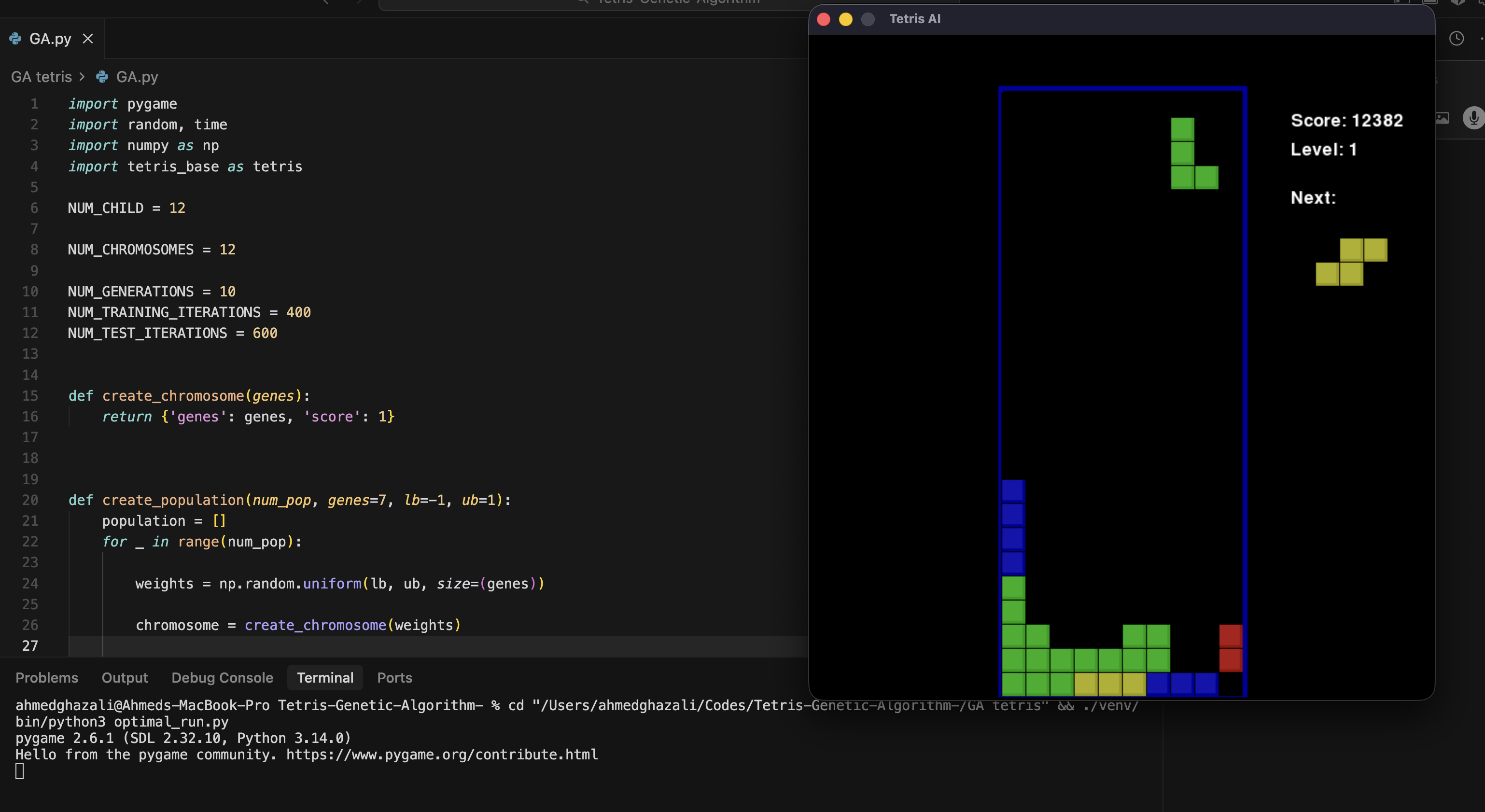 Tetris AI — Genetic Algorithm Optimization preview